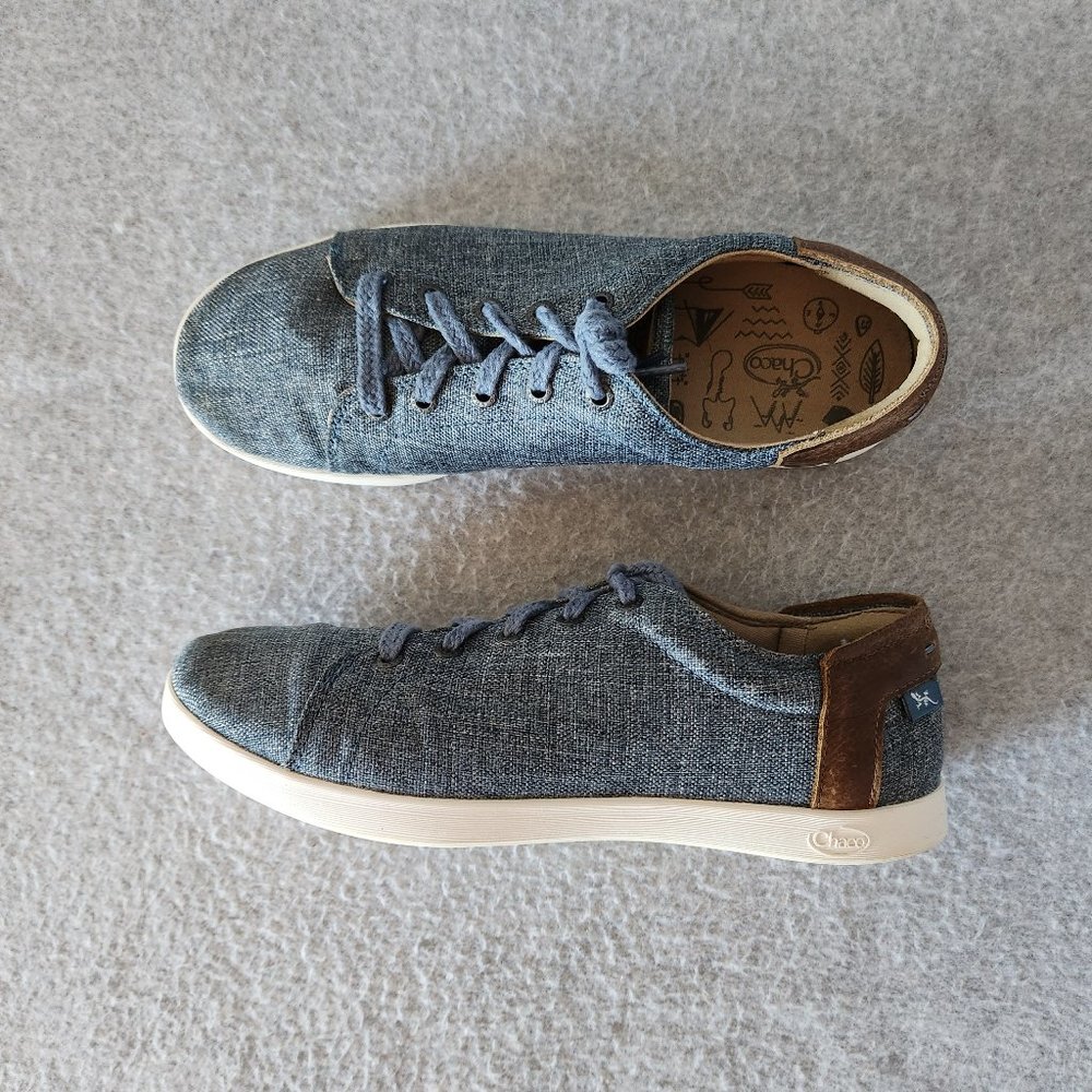 Chaco Lonia Lace-Up Denim Canvas Leather-Trim Casual Sneakers Blue